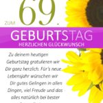 Schlichte Geburtstagskarte mit Sonnenblumen zum 69. Geburtstag