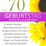 Schlichte Geburtstagskarte mit Sonnenblumen zum 70. Geburtstag