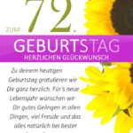 Schlichte Geburtstagskarte mit Sonnenblumen zum 72. Geburtstag