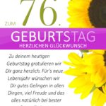 Schlichte Geburtstagskarte mit Sonnenblumen zum 76. Geburtstag