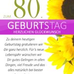 Schlichte Geburtstagskarte mit Sonnenblumen zum 80. Geburtstag