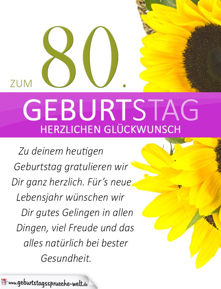 Schlichte Geburtstagskarte Mit Sonnenblumen Zum 80 Geburtstag Geburtstagsspruche Welt