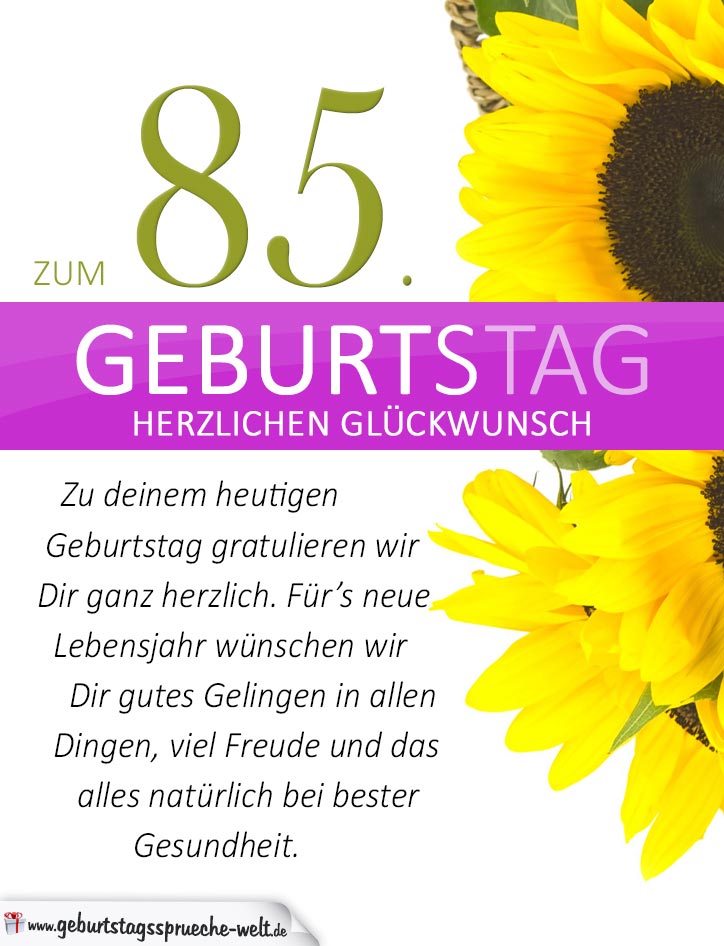 38++ Sprueche zum 35 geburtstag frau , Schlichte Geburtstagskarte mit Sonnenblumen zum 85. Geburtstag GeburtstagssprücheWelt