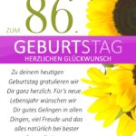 Schlichte Geburtstagskarte mit Sonnenblumen zum 86. Geburtstag