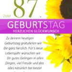 Schlichte Geburtstagskarte mit Sonnenblumen zum 87. Geburtstag