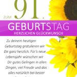 Schlichte Geburtstagskarte mit Sonnenblumen zum 91. Geburtstag