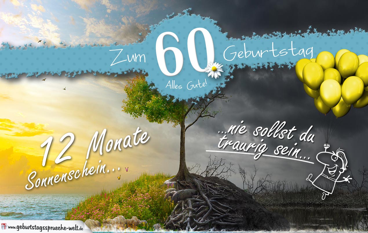 60. Geburtstag - Geburtstagskarte 12 Monate Sonnenschein ...