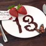 Geburtstagskarte mit Erdbeeren und Schokolade zum 13. Geburtstag