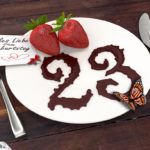 Geburtstagskarte mit Erdbeeren und Schokolade zum 23. Geburtstag