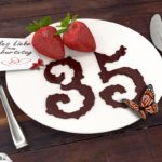 Geburtstagskarte mit Erdbeeren und Schokolade zum 35. Geburtstag