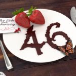Geburtstagskarte mit Erdbeeren und Schokolade zum 46. Geburtstag