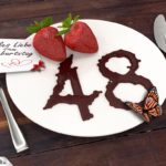 Geburtstagskarte mit Erdbeeren und Schokolade zum 48. Geburtstag