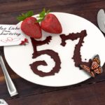 Geburtstagskarte mit Erdbeeren und Schokolade zum 57. Geburtstag