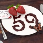 Geburtstagskarte mit Erdbeeren und Schokolade zum 59. Geburtstag