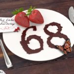 Geburtstagskarte mit Erdbeeren und Schokolade zum 68. Geburtstag