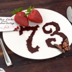 Geburtstagskarte mit Erdbeeren und Schokolade zum 73. Geburtstag