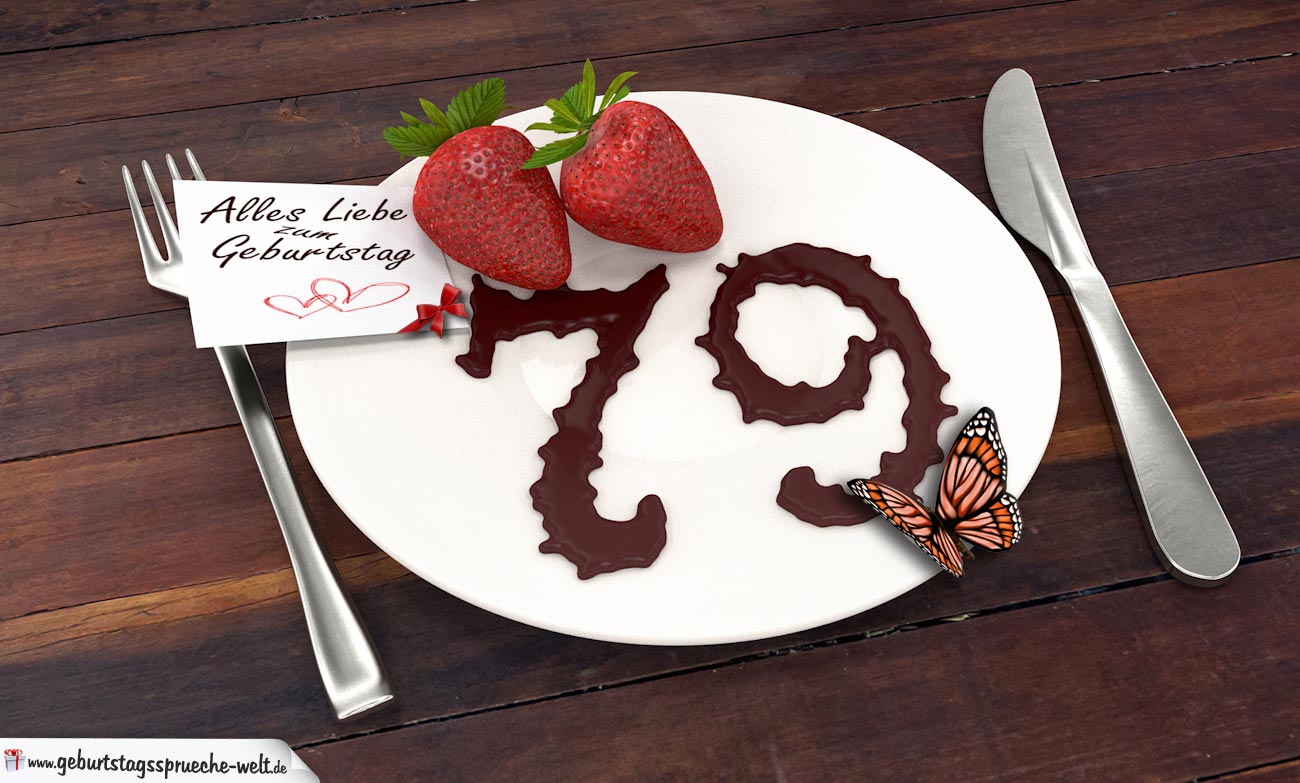 Geburtstagskarte mit Erdbeeren und Schokolade zum 79 Geburtstag