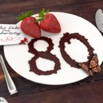 Geburtstagskarte mit Erdbeeren und Schokolade zum 80. Geburtstag