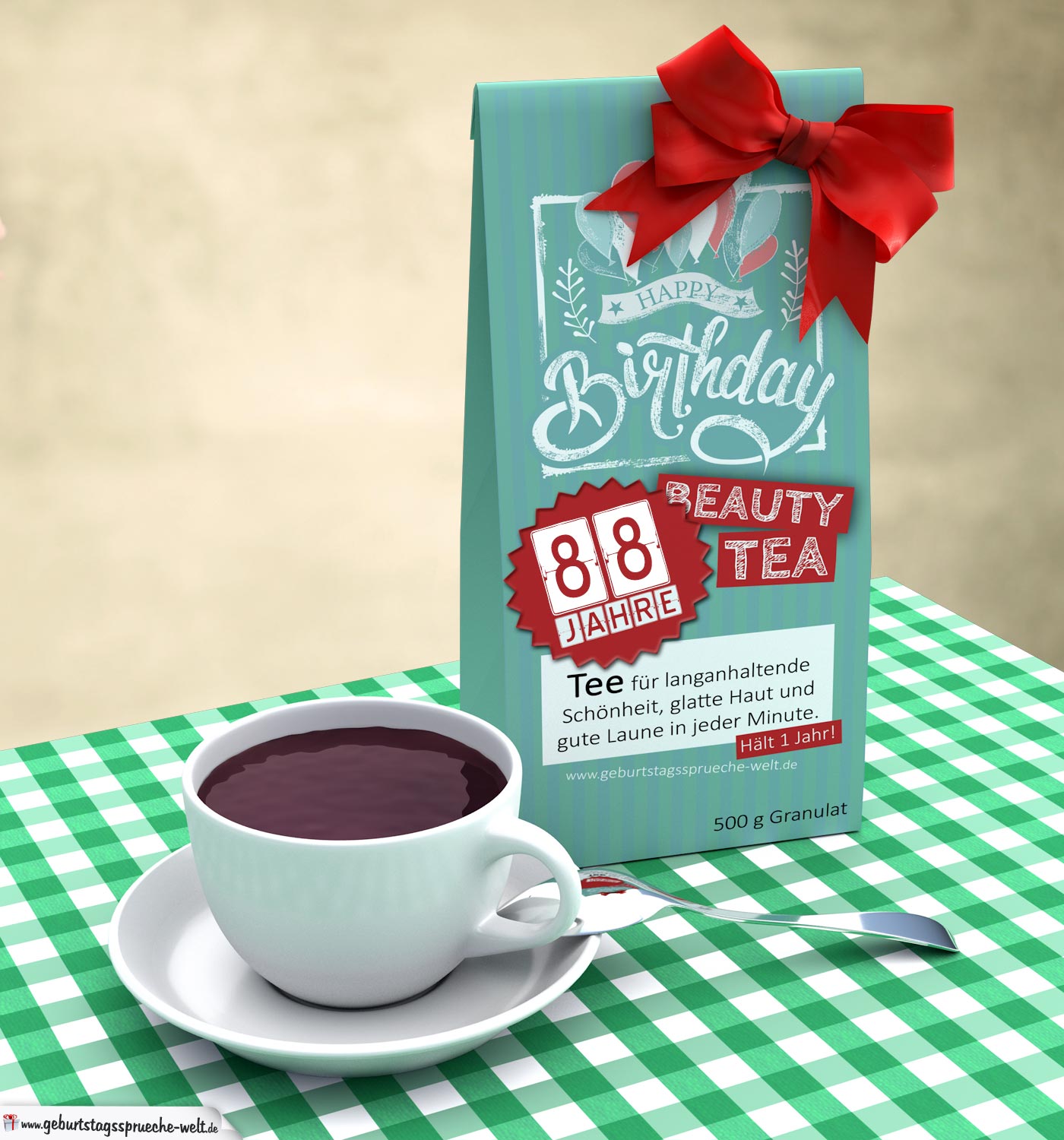 Geburtstagskarte zum 88. Geburtstag kostenlos mit Tee Happy Birthday