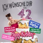 Glückwünsche Geburtstagskarte 42. Geburtstag mit Torte