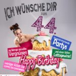 Glückwünsche Geburtstagskarte 44. Geburtstag mit Torte