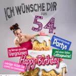 Glückwünsche Geburtstagskarte 54. Geburtstag mit Torte