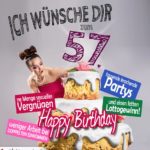 Glückwünsche Geburtstagskarte 57. Geburtstag mit Torte