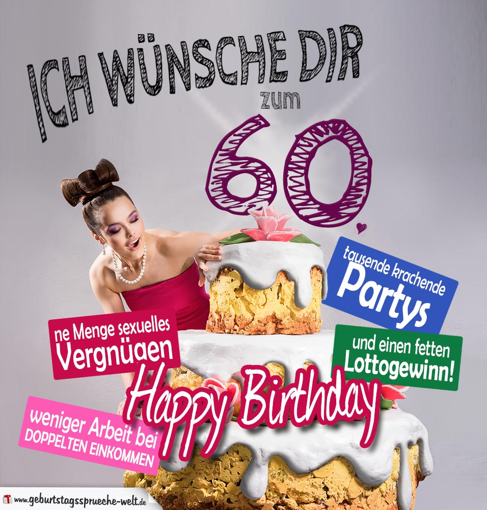 Glückwünsche Geburtstagskarte 60. Geburtstag mit Torte