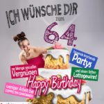 Glückwünsche Geburtstagskarte 64. Geburtstag mit Torte