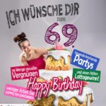 Glückwünsche Geburtstagskarte 69. Geburtstag mit Torte