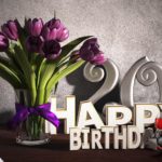 Geburtstagsgruß 20 Happy Birthday mit Tulpenstrauß