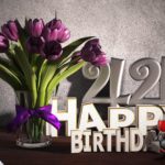 Geburtstagsgruß 44 Happy Birthday mit Tulpenstrauß
