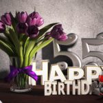Geburtstagsgruß 55 Happy Birthday mit Tulpenstrauß
