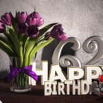 Geburtstagsgruß 62 Happy Birthday mit Tulpenstrauß