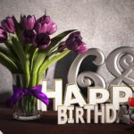 Geburtstagsgruß 68 Happy Birthday mit Tulpenstrauß