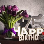 Geburtstagsgruß 75 Happy Birthday mit Tulpenstrauß