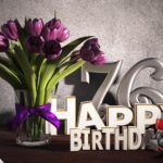 Geburtstagsgruß 76 Happy Birthday mit Tulpenstrauß