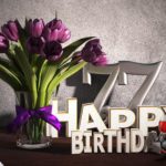 Geburtstagsgruß 77 Happy Birthday mit Tulpenstrauß