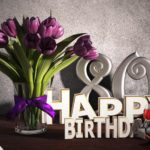 Geburtstagsgruß 80 Happy Birthday mit Tulpenstrauß