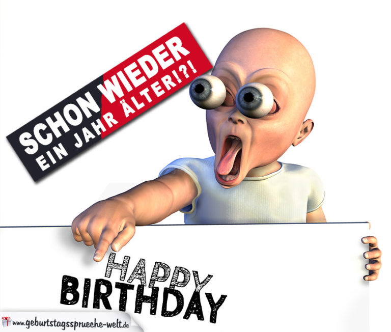 Schon wieder ein Jahr älter!?! Lustige Geburtstagskarte mit Baby